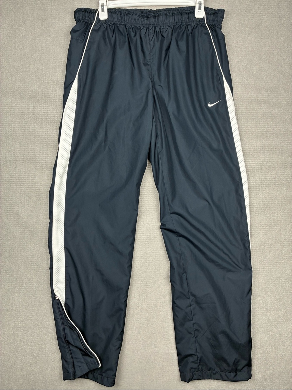 Nike Mens Medium Navy White Track Pants Embroidered Swoosh Zip Leg Opening